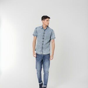 only & sons men blue regular fit faded denim casual shirt Size Medium